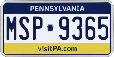 PA license plate MSP9365