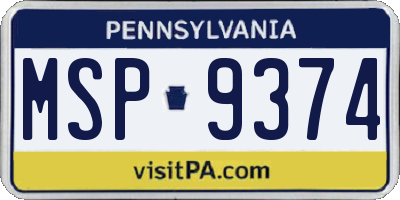 PA license plate MSP9374
