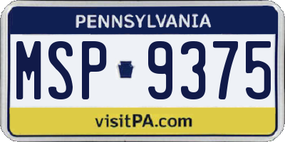 PA license plate MSP9375
