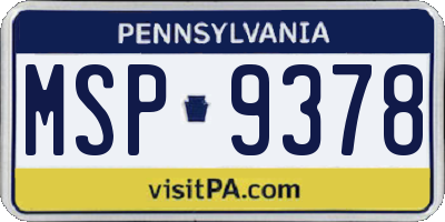 PA license plate MSP9378