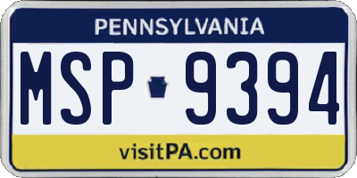 PA license plate MSP9394