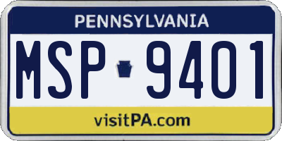 PA license plate MSP9401