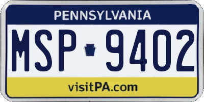 PA license plate MSP9402