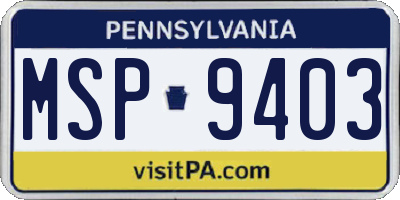 PA license plate MSP9403