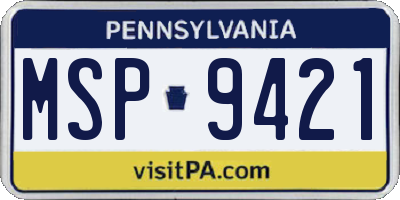 PA license plate MSP9421