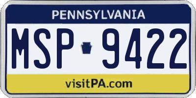 PA license plate MSP9422