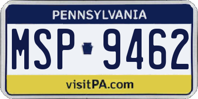 PA license plate MSP9462