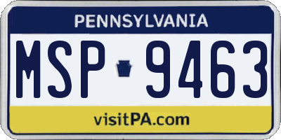 PA license plate MSP9463