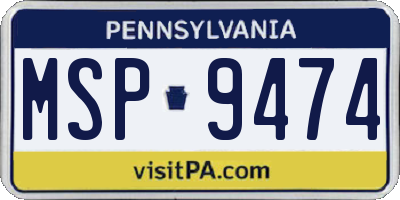 PA license plate MSP9474
