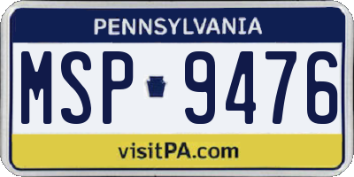 PA license plate MSP9476