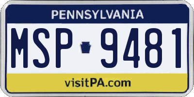 PA license plate MSP9481