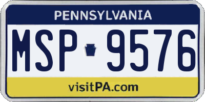 PA license plate MSP9576