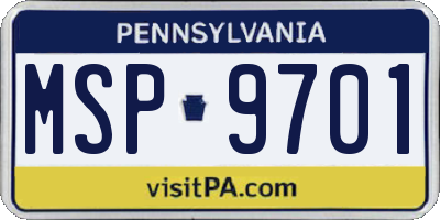 PA license plate MSP9701
