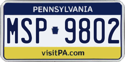 PA license plate MSP9802