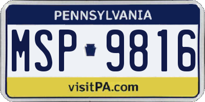 PA license plate MSP9816