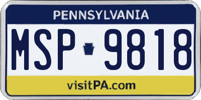 PA license plate MSP9818