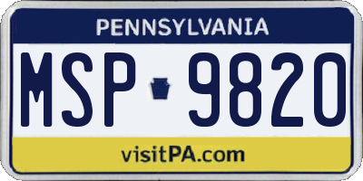PA license plate MSP9820
