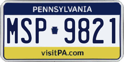 PA license plate MSP9821