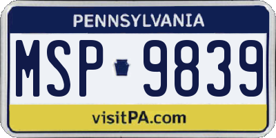 PA license plate MSP9839