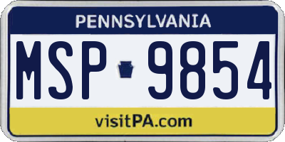 PA license plate MSP9854