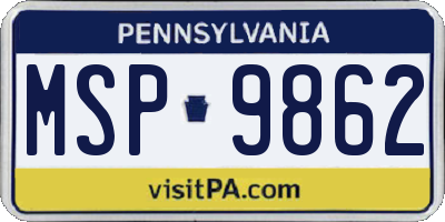 PA license plate MSP9862