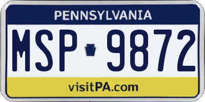 PA license plate MSP9872