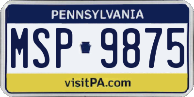 PA license plate MSP9875