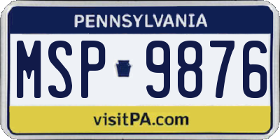 PA license plate MSP9876