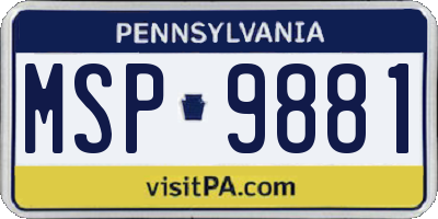PA license plate MSP9881