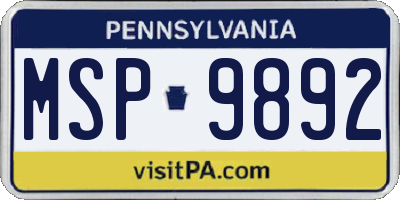 PA license plate MSP9892