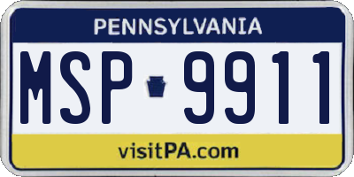 PA license plate MSP9911
