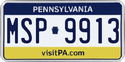 PA license plate MSP9913