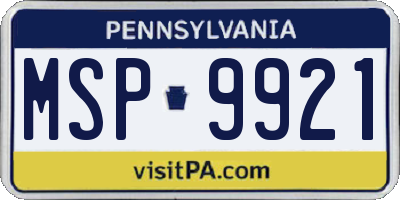 PA license plate MSP9921