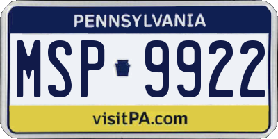 PA license plate MSP9922
