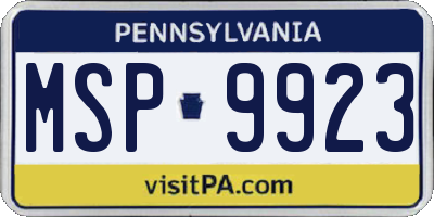 PA license plate MSP9923