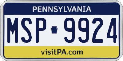 PA license plate MSP9924