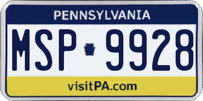 PA license plate MSP9928