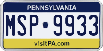 PA license plate MSP9933