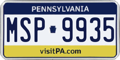 PA license plate MSP9935