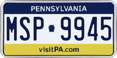 PA license plate MSP9945