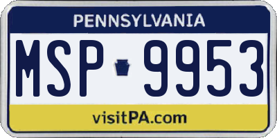 PA license plate MSP9953