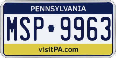 PA license plate MSP9963