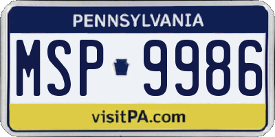 PA license plate MSP9986