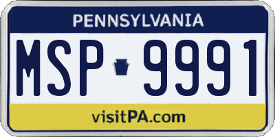 PA license plate MSP9991