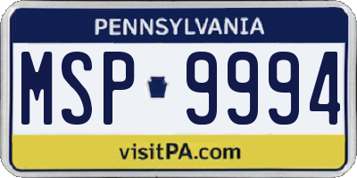 PA license plate MSP9994