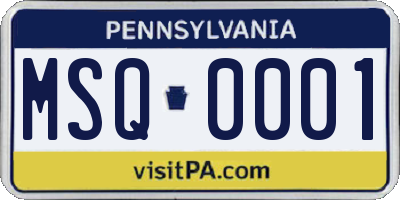 PA license plate MSQ0001