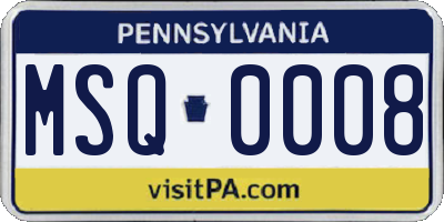 PA license plate MSQ0008