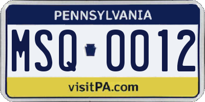 PA license plate MSQ0012