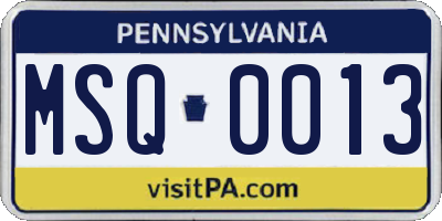 PA license plate MSQ0013