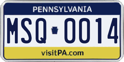 PA license plate MSQ0014